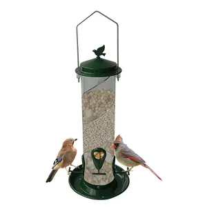 Hanging Bird Feeder transparent food tube with 4 metal ports and perches