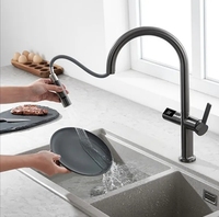 Robinet de cuisine extractible cascade en laiton gris anthracite à commande tactile monocommande