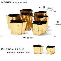Ensemble de table basse moderne en laiton poli avec base plaquée or, design gravé artisanal, table à thé