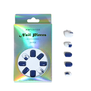 Faux ongles <span class=keywords><strong>bleu</strong></span> foncé de luxe en gros Fournisseurs de faux ongles à presser au design personnalisé simple et élégant Pointes d'ongles courtes carrées blanc lait - Product Image 6
