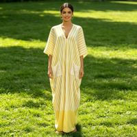Kaftan africain ample pour femme, style Djellaba, avec hijab intégré, à rayures et blocs de couleur, pour l'été 2026, vente en gros