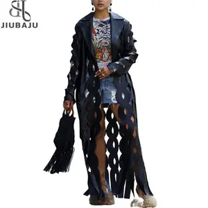 Hollow Sexy Windbreaker Mujeres Tassel Hipster Chic Diseño Cárdigan de manga larga Wild Streetwear Hot Girls Fashion Coat