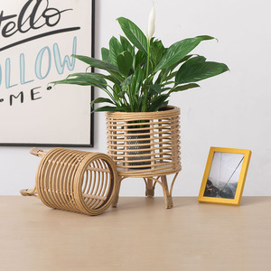 Nordic Rattan Woven Flower <b>Pot</b> <b>Stand</b> Handmade Floor Standing Home Office Plant Decor XH24-344DZ - Product Image 1