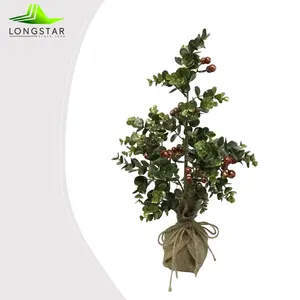 Mini albero da tavolo artificiale con glitter oro ciliegia frutta decorazione per la casa e la frutta verde