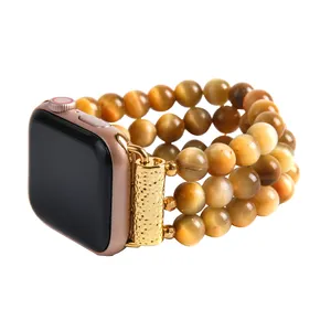 Tali Jam Tangan Batu Akik Alami untuk Wanita, Gelang Jam Tangan Apple Manik-manik Batu Akik Buatan Tangan, Mewah untuk Apple Watch 38/40/42/44Mm