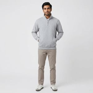 Suéter de hombre, color gris jaspeado, dos bolsillos laterales, sudaderas ajustadas con media cremallera, cuello simulado, parte inferior gruesa, diseño de bordado personalizado - Product Image 1