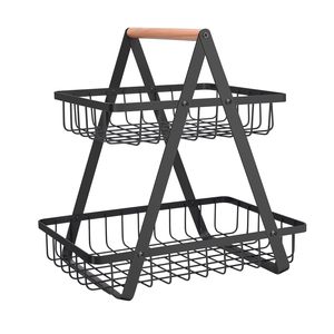 Double Layer Storage <b>Cart</b> Black Metal Wire Basket With Handle For Garden <b>Tools</b> And Supplies Outdoor Use - Product Image 5