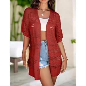 FOXA Lightweight Summer Crochet Cardigan Women Short Sleeve Boho Knitted Open Front Oversized Kimono Style - Product Image 4