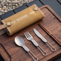 Ensemble de couverts de camping portables en titane pur, couteau, fourchette, cuillère, baguettes, ustensiles de pique-nique en plein air avec pochette de transport