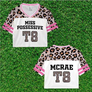 Tate Mcrae T8 Croptop Jersey Manga corta Concierto Fútbol Top Miss Possessive Shirt en estampado de leopardo - Product Image 1