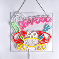 Enseigne néon LED personnalisée en forme de crabe de dessin animé, panneau arrière en acrylique étanche, lumière néon pour publicité, maison, restaurant de fruits de mer, mur