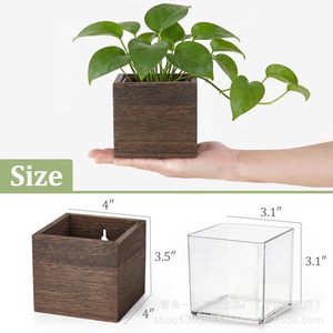Square Flower <b>Pot</b> <b>Stand</b> 4x4x3.5 Inch Wooden Desktop Planter For Indoor Plants Greenery Decor - Product Image 1