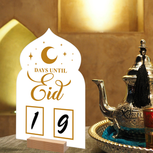 Eid segno di conto alla rovescia in legno Base arco a forma di bordo con <span class=keywords><strong>luna</strong></span> mezzaluna d'oro stelle Design giorni fino a quando Eid Display Muslim Festival - Product Image 5