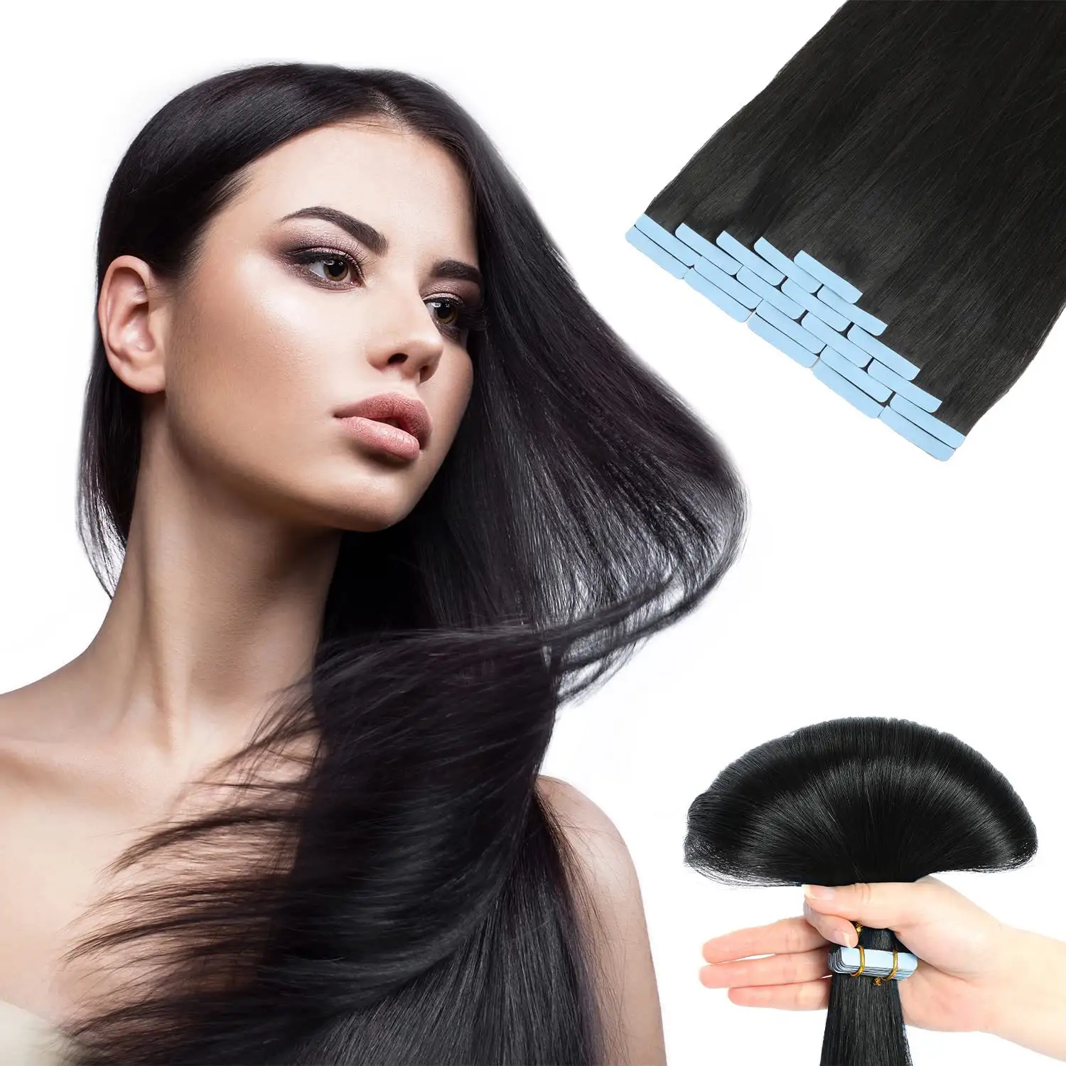 Оптовая продажа, натуральная НЕОБРАБОТАННАЯ лента для наращивания волос, полная кутикула, необработанная 100%, натуральная лента для наращивания человеческих волос