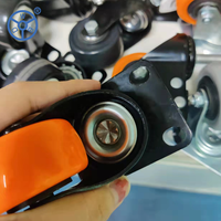 Roulette rotative WBD avec frein noir, plaque de fixation, dimensions, caoutchouc thermoplastique orange, roue avec roulement à billes