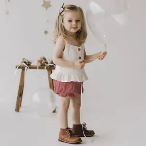 Neue ärmellose Onesie Stram pler 0-3 Jahre Puppen kragen Rosa Bodysuit Sommerkleid ung für Babys