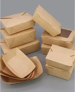 Tek kullanımlık geri dönüşüm gıda sınıfı konteyner ambalaj kahverengi kağıt Fast Food Take Away Takeaway Kraft kağıt gıda yemek kabı