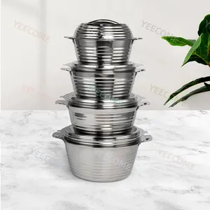 Nhà Máy Bán buôn thép không gỉ soong 4 cái container thực phẩm 2L 3L 4L 5L phổ biến lẩu thực phẩm ấm hơn Bộ