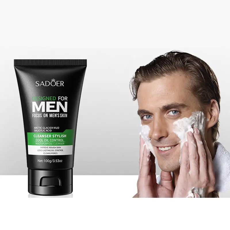 Soin de la peau biologique pour hommes, marque distributeur, nettoyant pour le visage, ingrédients naturels doux, exfoliants, nettoyant pour le visage contre l'acné pour hommes