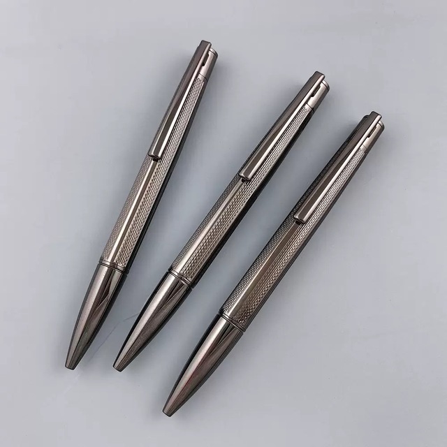Top Business Gift Writing Ball Point Pen New Style High Quality Luxury Customized Logo Grey Plating Twist Metal Ballpoint Pen