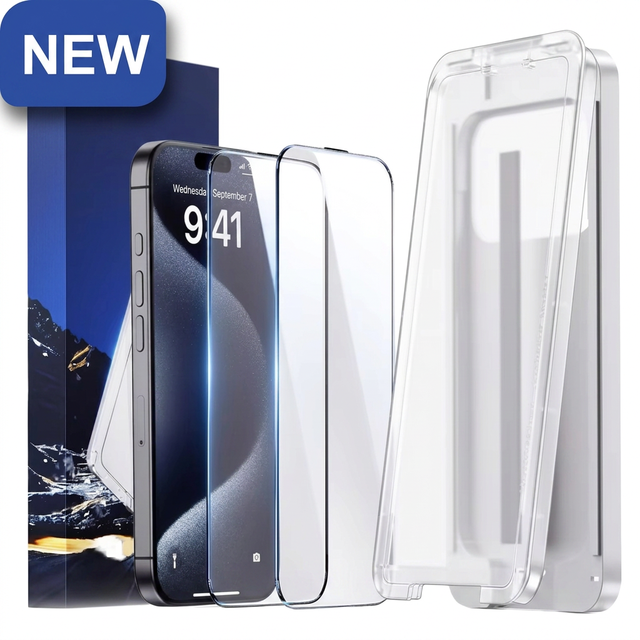9H Tempered Glass Screen Protector for iPhone 15 Pro Max, Anti-Scratch Bubble-Free Film with Auto Alignment Kit 5 Pack
