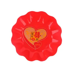 China fornecedor personalizado impressão sustentável 20cm rodada lanche bandeja flor forma plástico doces frutas secas prato comida bandeja