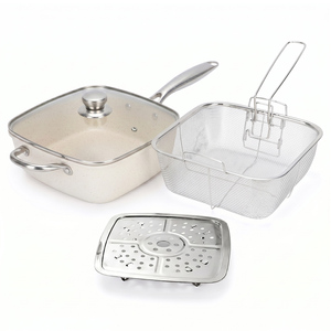 Juego de 4 utensilios de cocina multifuncionales de aluminio forjado, antiadherentes, para cocinar al vapor <span class=keywords><strong>y</strong></span> freír, con olla <span class=keywords><strong>y</strong></span> sartén. - Product Image 1