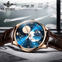 Montre de luxe automatique mécanique pour homme 3177 avec bracelet en cuir, boîtier en acier inoxydable, cadran lumineux et phase de lune