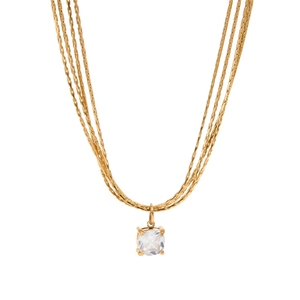 JFJEWER Jewelry Collier minimaliste en acier inoxydable plaqué or 18 carats avec pendentif en zircon cubique Cain pour string - Product Image 3