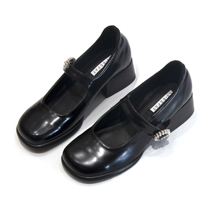 Mocassins pour femmes en cuir véritable noir à boucle, semelle épaisse, ouverture latérale, perles, chaussures d'été - Product Image 6