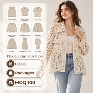 Cárdigan de Punto de Crochet Floral Vintage para <span class=keywords><strong>Mujer</strong></span> con Cierre de un Solo Botón y Calado, <span class=keywords><strong>Ropa</strong></span> de Playa con Logo Frontal - Product Image 3