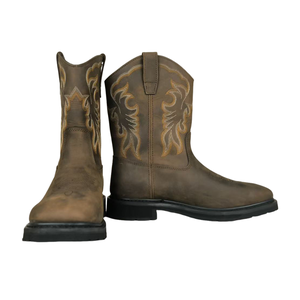 حذاء طويل 10 بوصات بمقدمة مربعة مقاوم للماء مع نعل جودير وتطريز، مناسب لركوب الخيل والمراعي، قابل للتخصيص حسب العلامة التجارية - Product Image 1