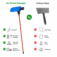 Nettoyeur de vitres télescopique 2-en-1 avec logo personnalisé, tampon en microfibre et lame en caoutchouc, outil de nettoyage de vitres à long manche extensible