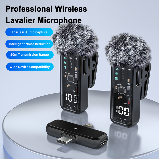 Wireless Charging Case Live Streaming Lavalier Microphone Noise Cancelling 360HD Surround Pickup Vlog Camera iphone Android Ect
