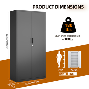 Armoire de rangement en métal verrouillable, armoire à dossiers avec étagères réglables pour la maison, le garage - Product Image 2