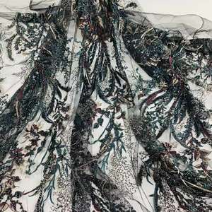 신부용 고급 비즈 레이스 원단, 수공예 비즈 레이스 원단, 고급 광택 레이스 원단, 네트 튤 레이스 원단 - Product Image 3