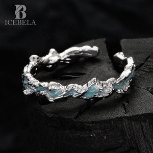 Bague en émail ICEBELA en argent sterling 925, série Lac Glacé Bleu Menthe, texture givrée, avec goutte de colle, mignonne - Product Image 1