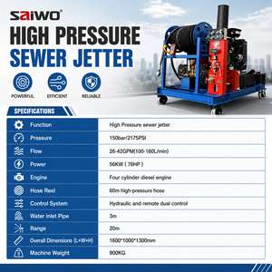Nettoyeur <span class=keywords><strong>haute</strong></span> <span class=keywords><strong>pression</strong></span> diesel pour égouts 150 bar/2175 psi, 100-160 L/min, 26-42 GPM – Machine de nettoyage de canalisations et de déboucheur de tuyaux - Product Image 3