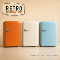Mini-réfrigérateur rétro 36L, 5 couleurs : orange, crème, blanc, bleu macaron, avec options de types de poignées, tension universelle, couleur personnalisable OEM