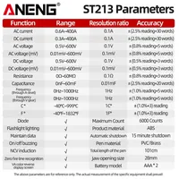 Testeur de tension ANENG ST213 avec grand écran couleur, multimètre numérique à pince Hz NCV pour voiture, courant DC/AC, 6000 comptes, 400A, ohmmètre
