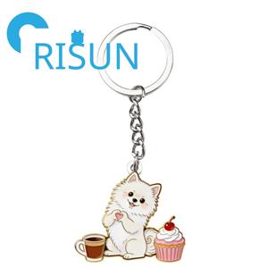 Porte-clés en métal personnalisé, pompon moelleux, mignon, chien <span class=keywords><strong>pomeranian</strong></span> <span class=keywords><strong>blanc</strong></span>, astronaute, porte-clés, porte-clés en émail kawaii, chien mignon - Product Image 3