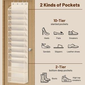 12 Tier Over The Door Shoe Organizer Breathable Mesh Hanging <b>Rack</b> For Closet <b>Storage</b> Shoe Holder Fit 24 Pairs - Product Image 4
