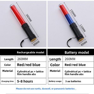 Bâton de signalisation routière LED fluorescent rechargeable multifonction 26 cm, rouge et bleu, pour la circulation routière - Vente en gros usine - Product Image 3