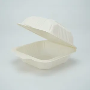 Lancheira retangular branca leitosa para comida takeaway, recipiente de 600ml, biodegradável, ecológico, amido de milho, elegante, caixa de hambúrguer Bento