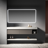 Vasque en dalle de roche moderne personnalisable, miroir intelligent en acier inoxydable, résistant à l'eau, écologique, meuble-lavabo mural pour salle de bain