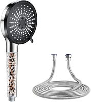 Pomme de douche filtrante à eau à 5 modes, grande surface noire, réglable, haute pression, ions négatifs, adoucisseur d'eau dure, ensemble de pomme de douche