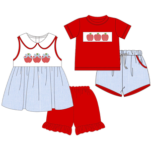 Preventa al por mayor: Conjunto de ropa de algodón orgánico suave con estampado de vacaciones para niños y niñas, ideal para la vuelta al cole. Pedido mínimo de 5 unidades. Ropa para hermanos. - Product Image 1