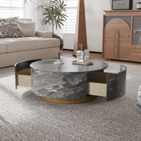Table basse ronde moderne en MDF marbré avec tiroir, en stock aux États-Unis, livraison directe, par VOXHOME