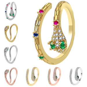 Micro-geïnfuseerde kleurrijke zirkoon slangbeenderenketting stijl gepersonaliseerde open ring fijne sieraden voor vrouwen - Product Image 5