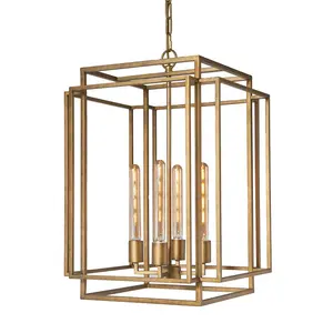 Contemporary Chandeliers with Rectangle Geometric Cage 4 Light Kitchen Island Iron Industrial Pendant Light Fixture